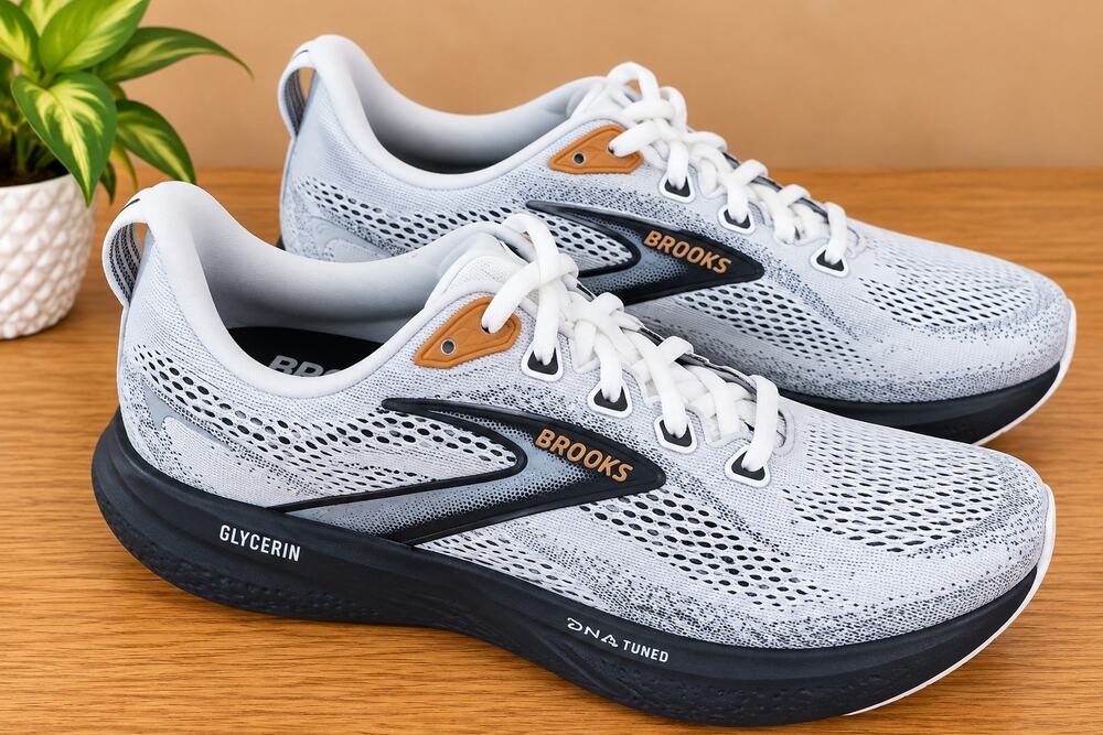 USED Brooks Men’s Glycerin 22 Neutral Running Shoe - White/Grey/Black - 10.5 M